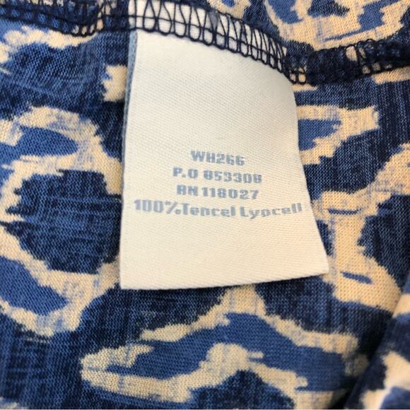 Boden blue and cream geometric print tie waist dress size 8L or 8 Long - Picture 9 of 15